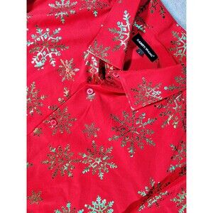 Barry Wang Mens Size L Long Sleeve Button Down Red Dress Shirt Snowflake Pattern